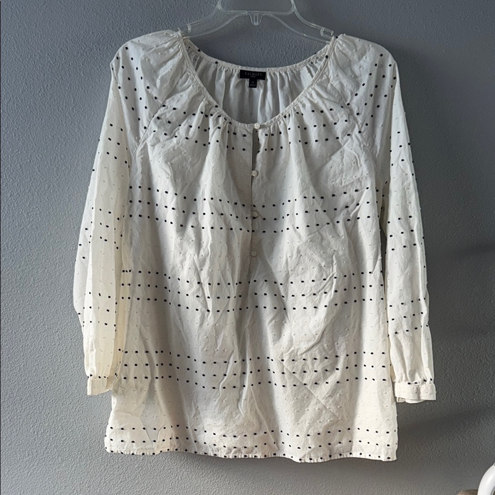 Talbots Cream Relaxed Embellished Blouse-Boho-4 Pearl Buttons-SZ 1X
